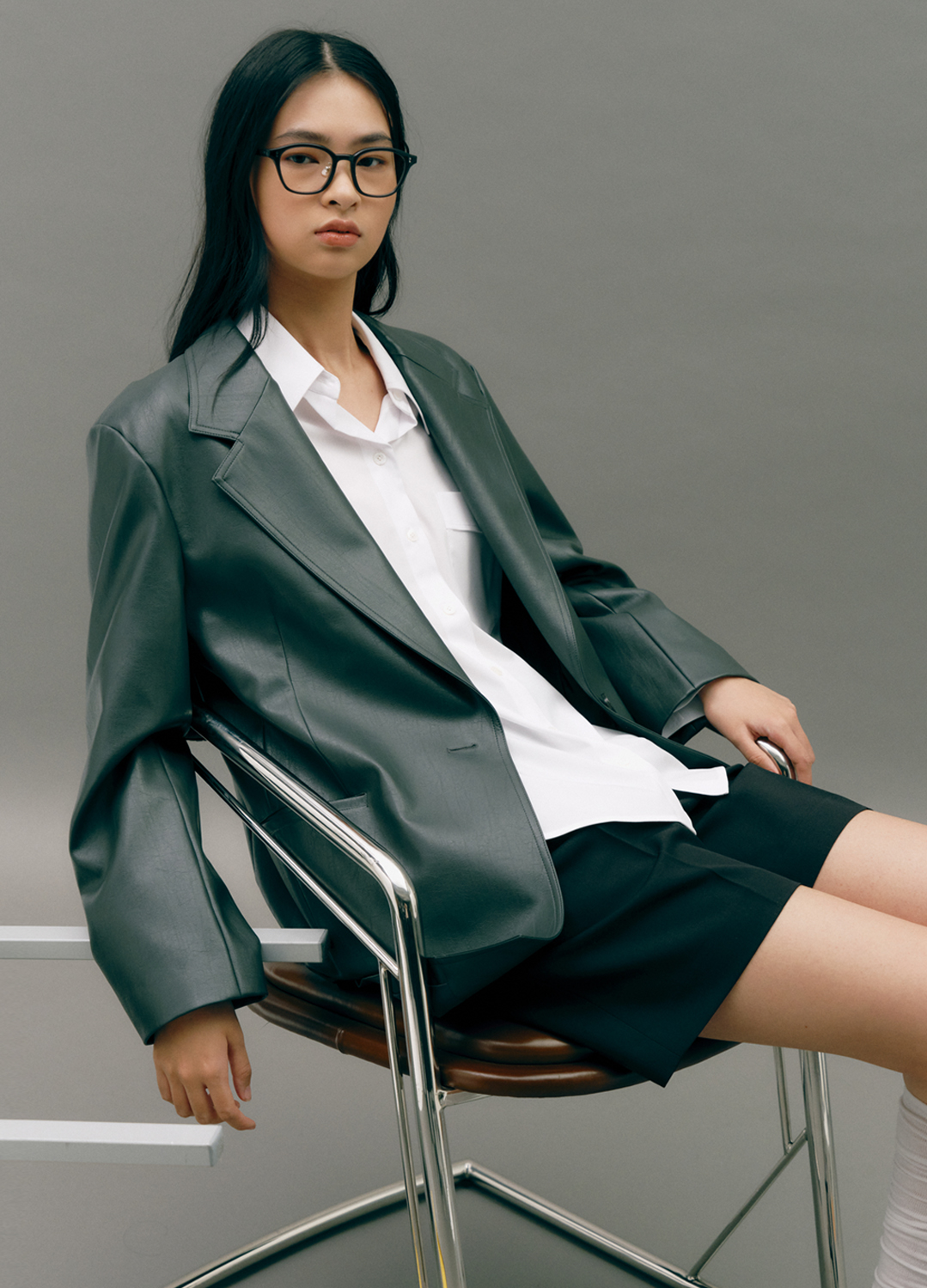 [EXCLUSIVE] 테일러드 페이크 레더자켓_DARK GREY_2