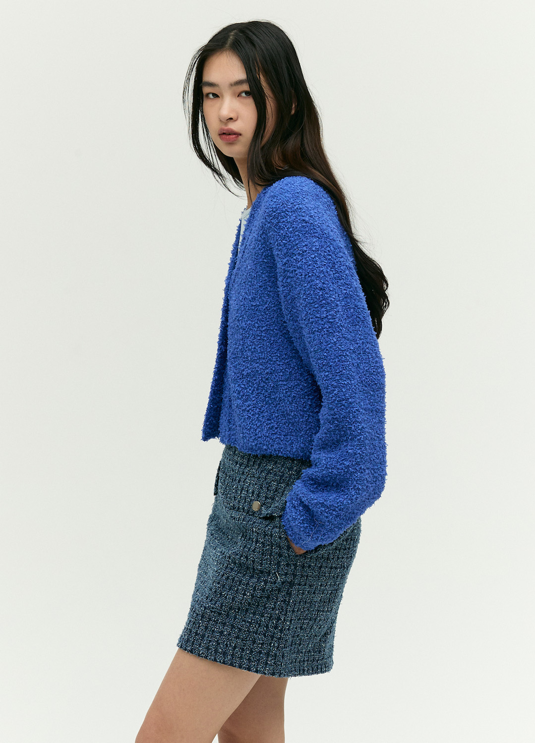 세미 오버핏 V넥 니트 가디건_ROYAL BLUE_3