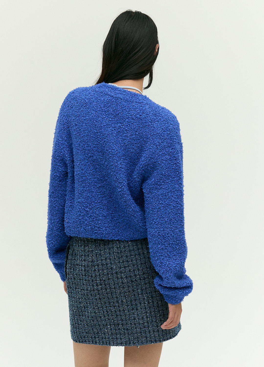 세미 오버핏 V넥 니트 가디건_ROYAL BLUE_4