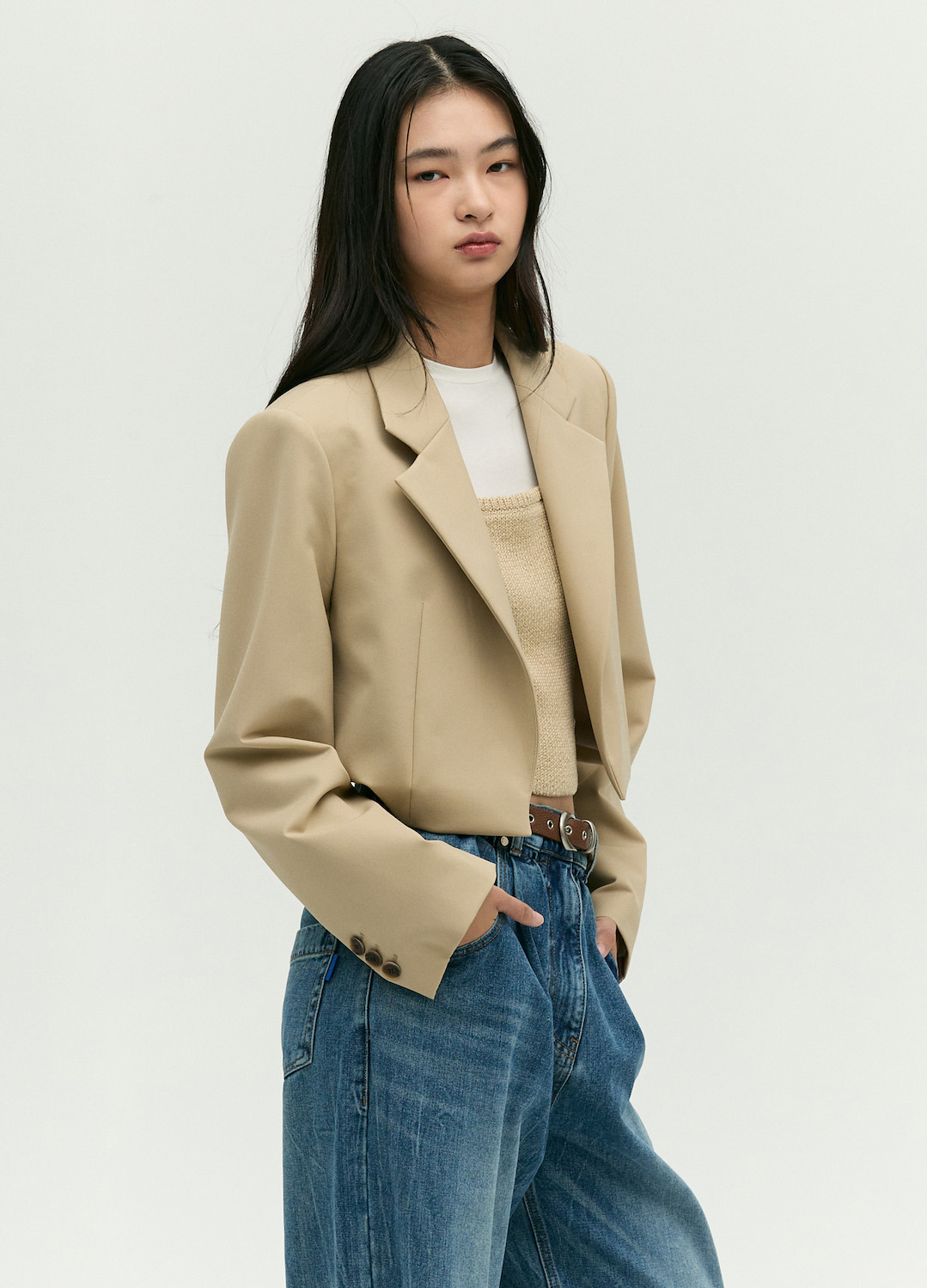 싱글 테일러드 크롭 자켓_BEIGE_2