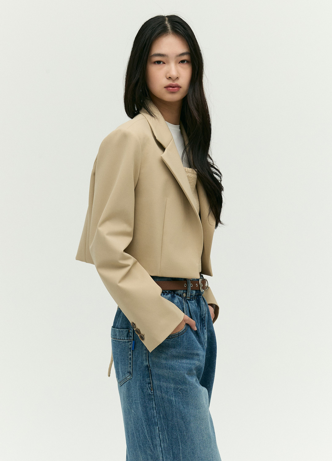 싱글 테일러드 크롭 자켓_BEIGE_3