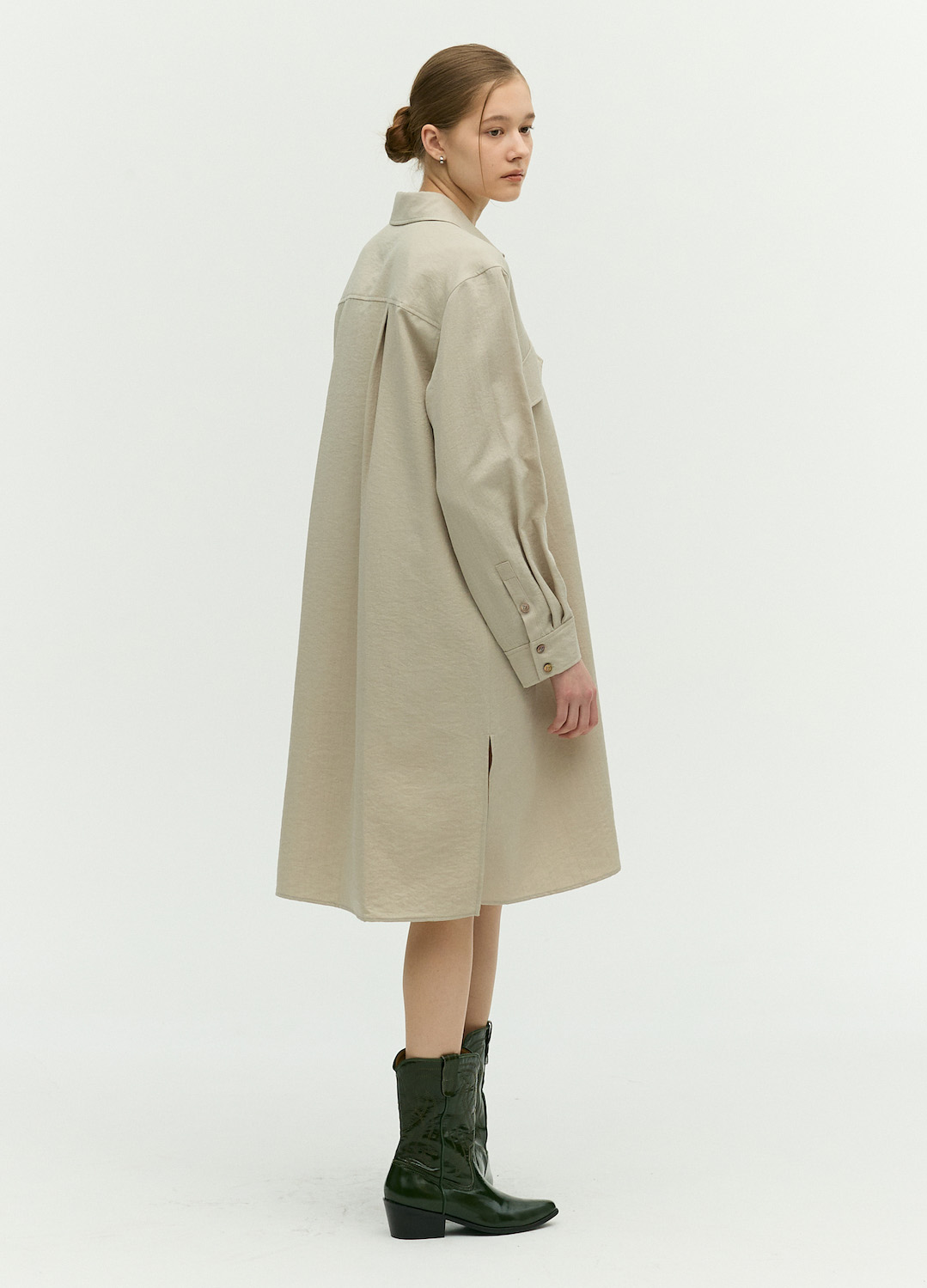 벨티드 셔츠 원피스_LIGHT KHAKI_7