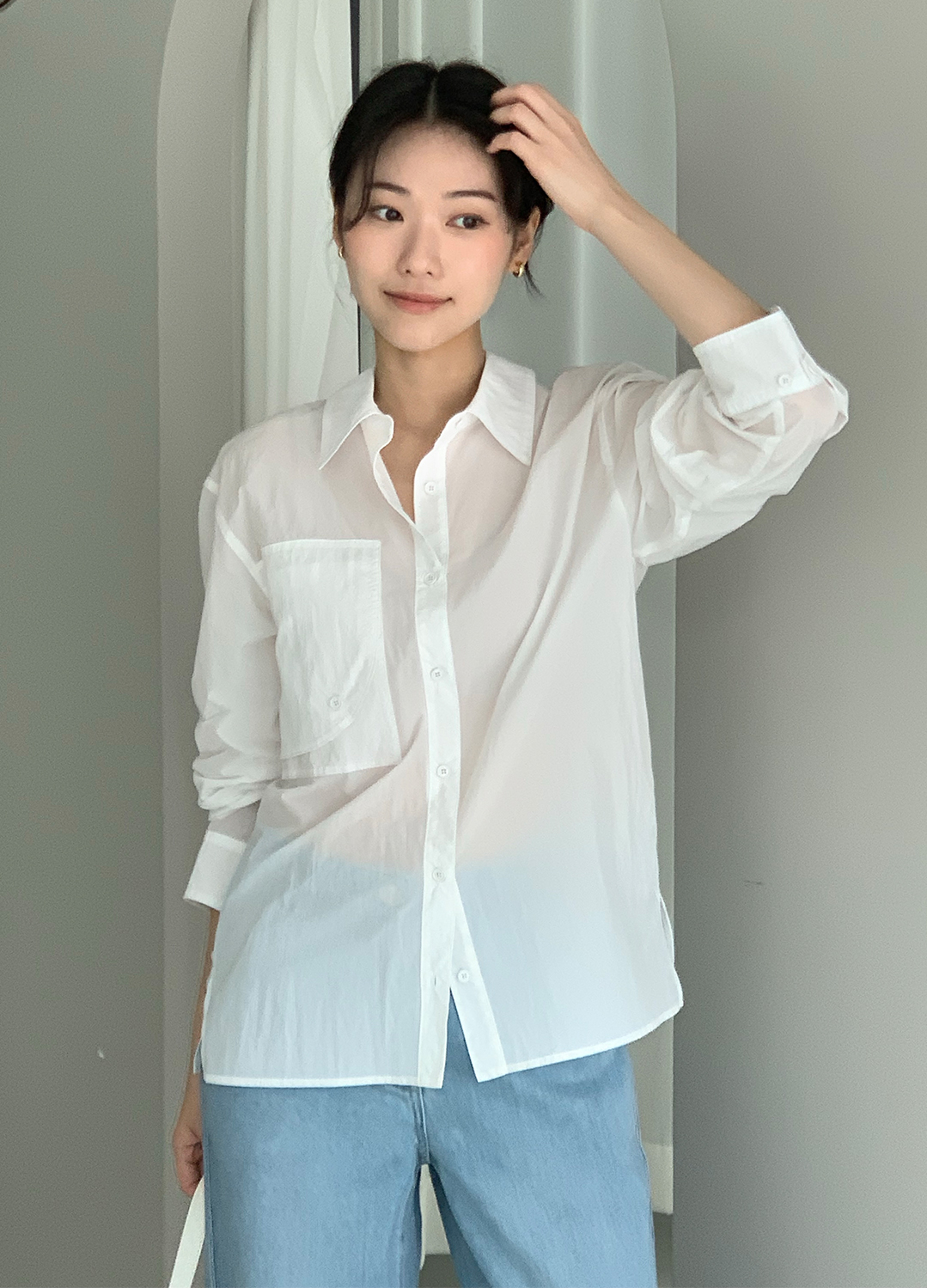 빅포켓 포인트 초경량 나일론 셔츠_WHITE_8