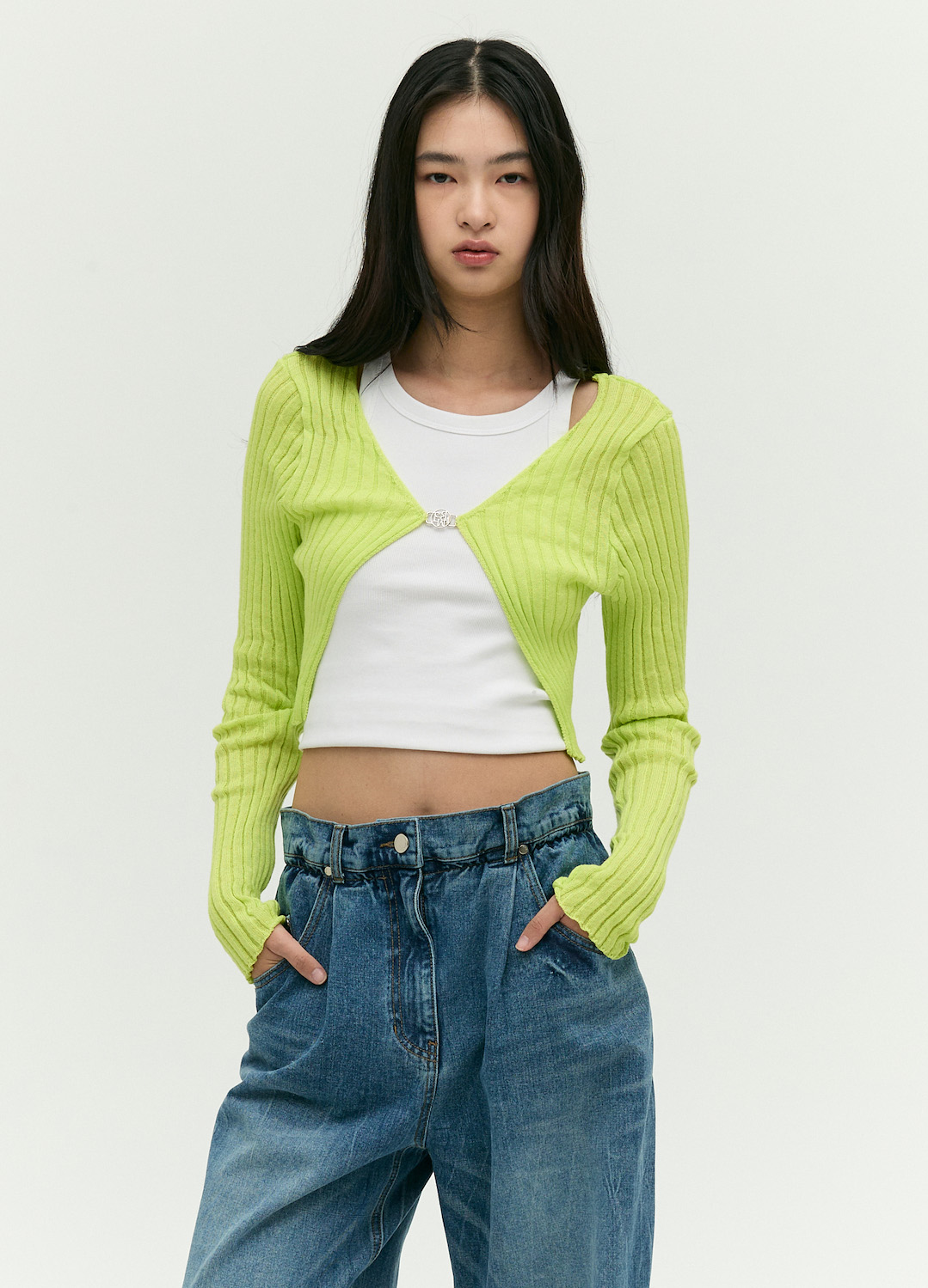 슬림 크롭 가디건_LIGHT GREEN_1