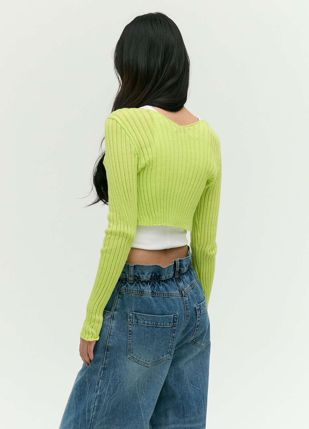 슬림 크롭 가디건_LIGHT GREEN_4