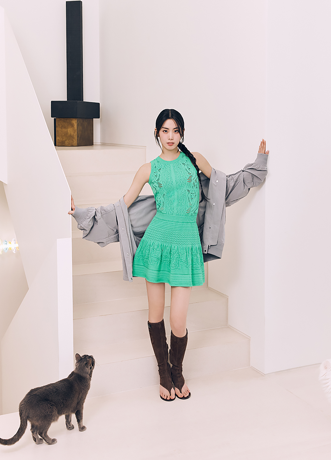 스카시 플레어 니트 스커트_GREEN_1