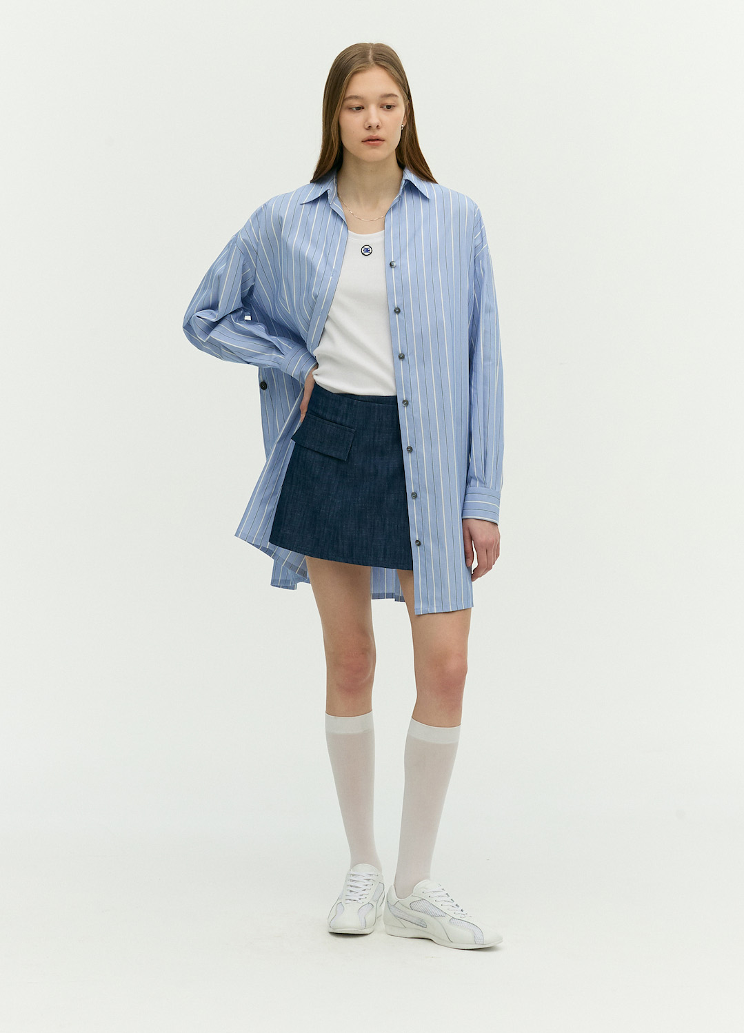랩스커트 셔츠 원피스_BLUE_4
