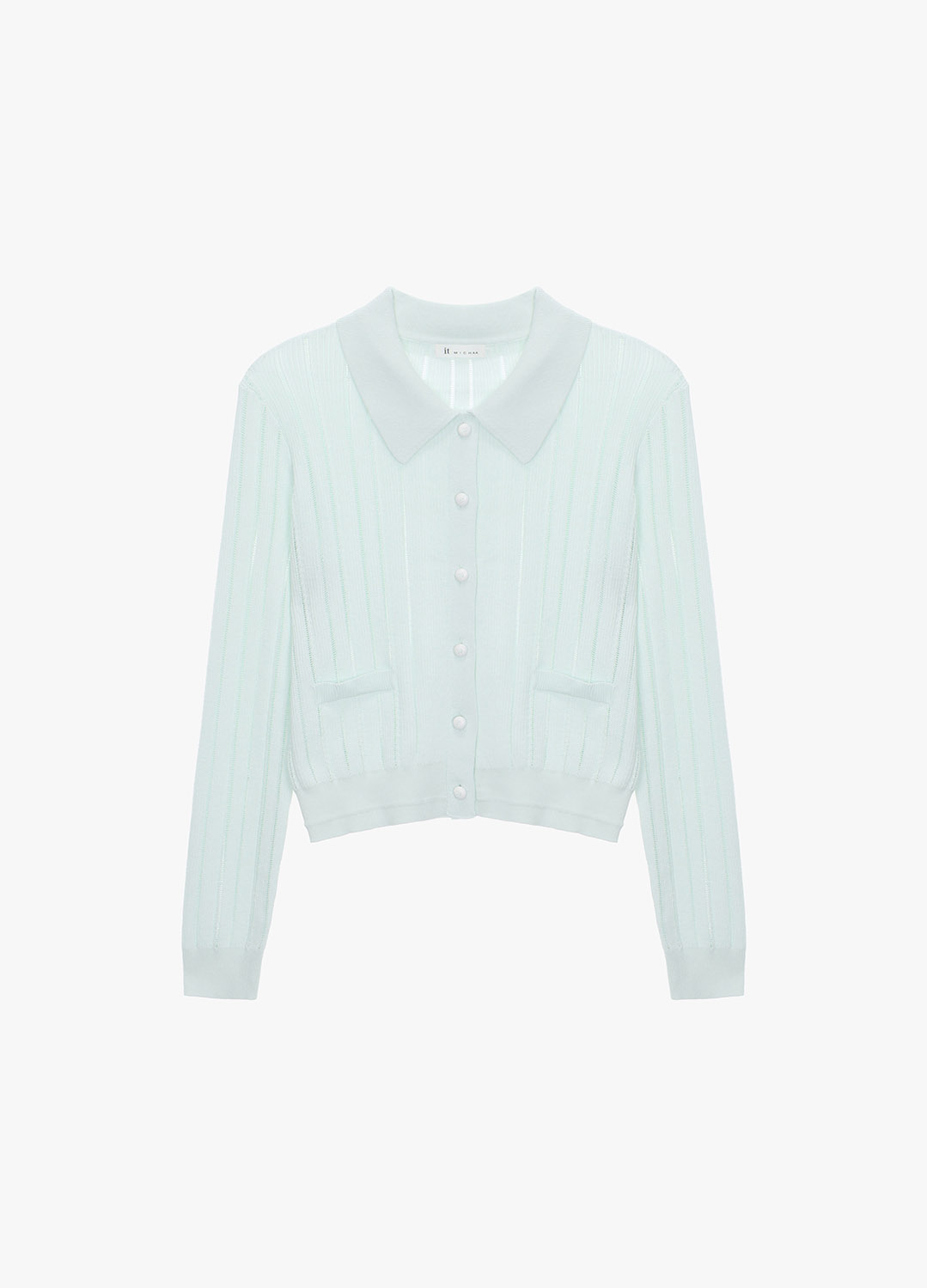 [SALE]리브드 카라 가디건_MINT_1
