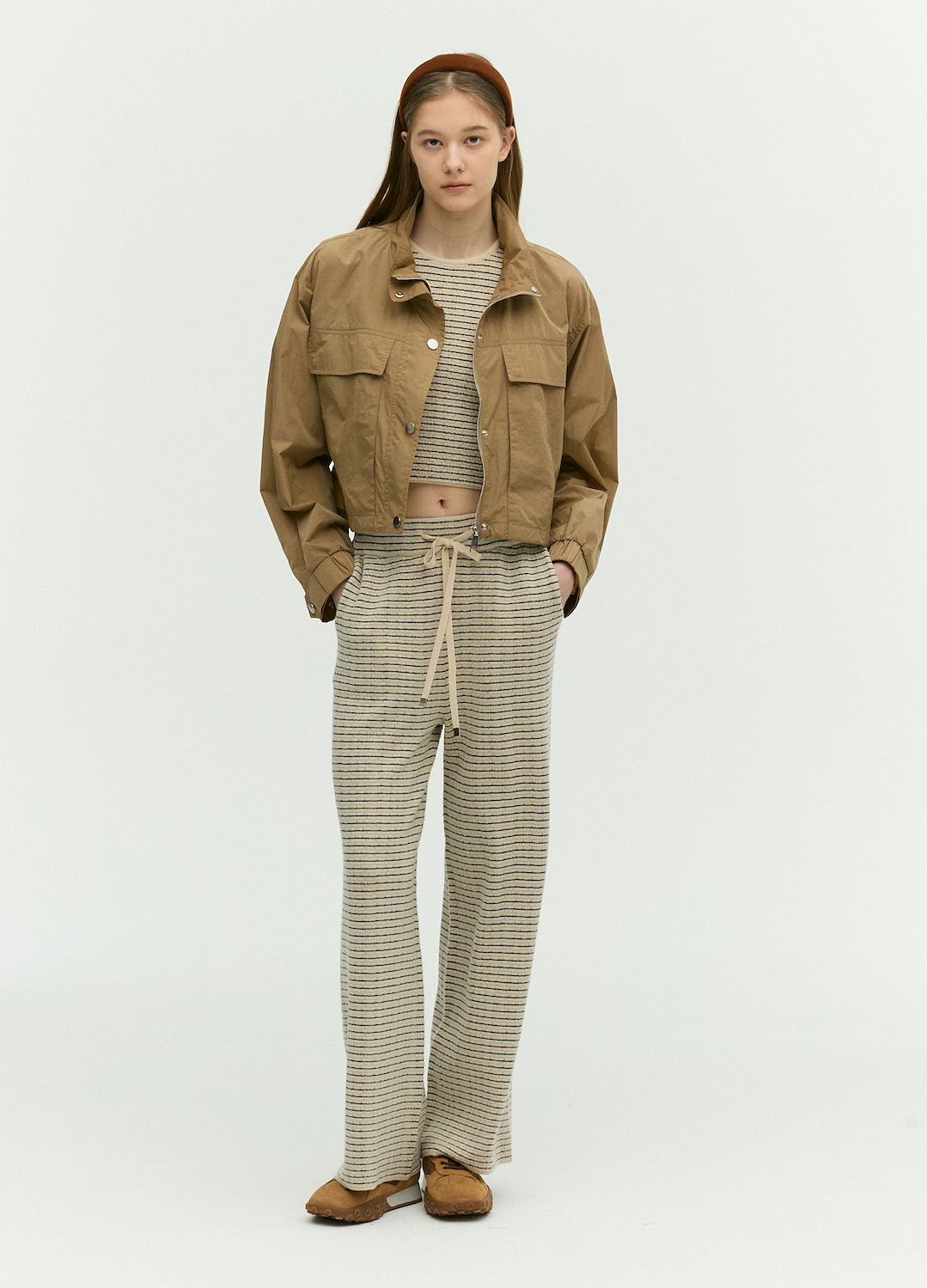 하이넥 스트링 캐주얼 점퍼_LIGHT BROWN_5