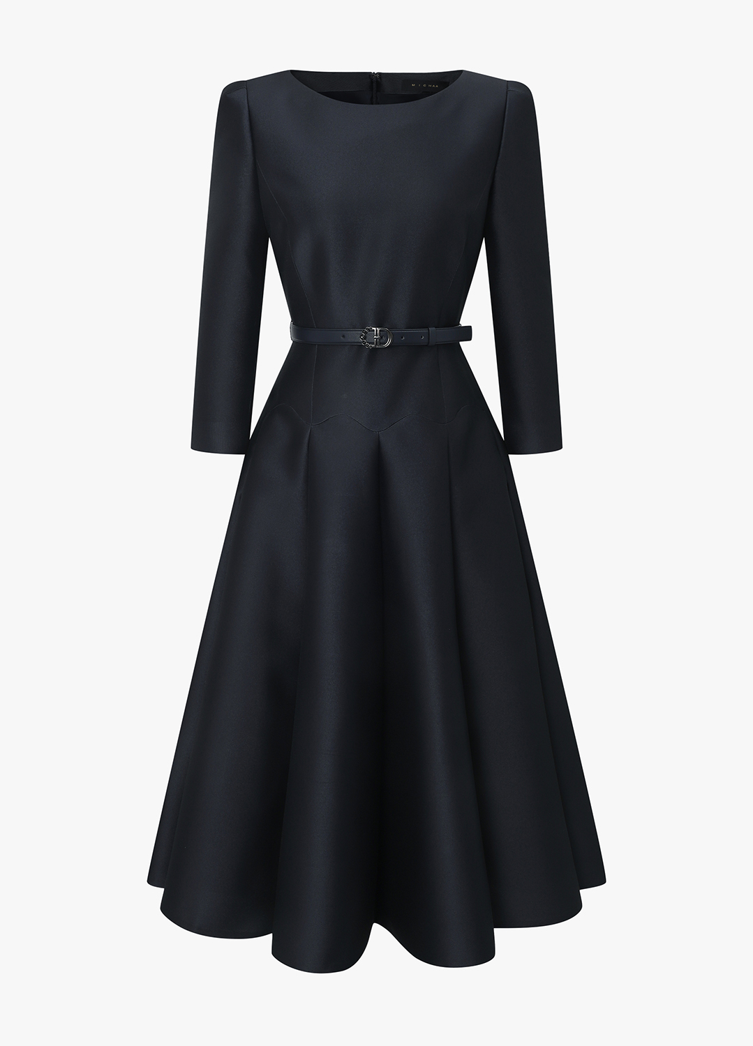 라운드넥 벨티드 원피스_DARK NAVY_8