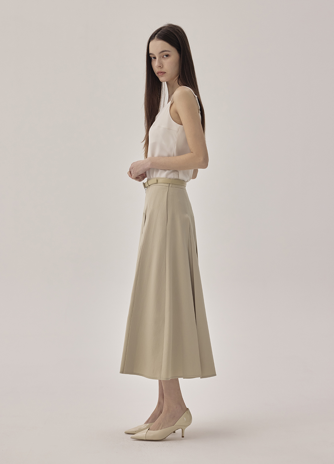 A라인 플레어 스커트_KHAKI BEIGE_7