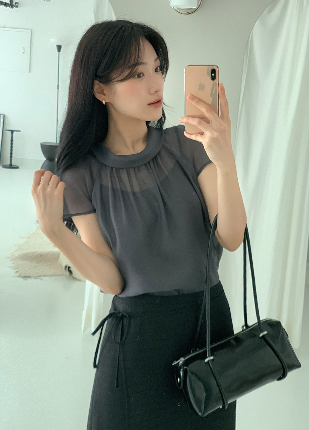[Exclusive]쉬어 새틴 랩 스커트_BLACK_6