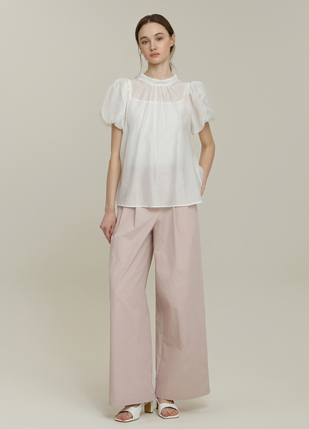 [Exclusive]와이드 벨티드 슬랙스_LIGHT PINK_5