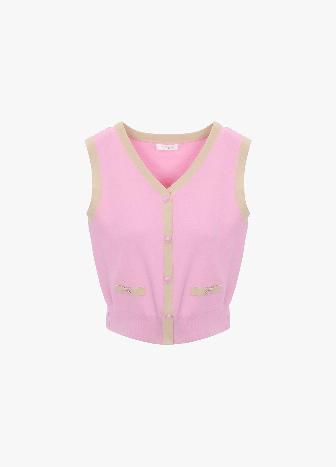 [시즌오프]컬러 배색 니트 베스트_PINK_5