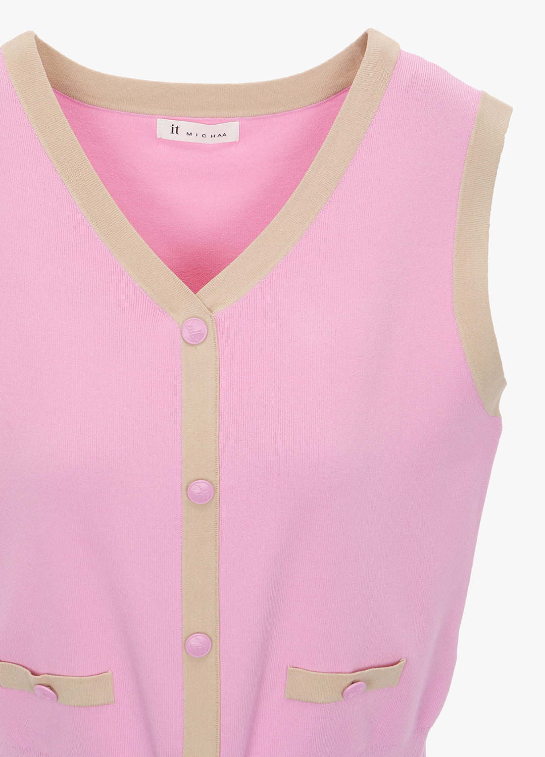 [시즌오프]컬러 배색 니트 베스트_PINK_7