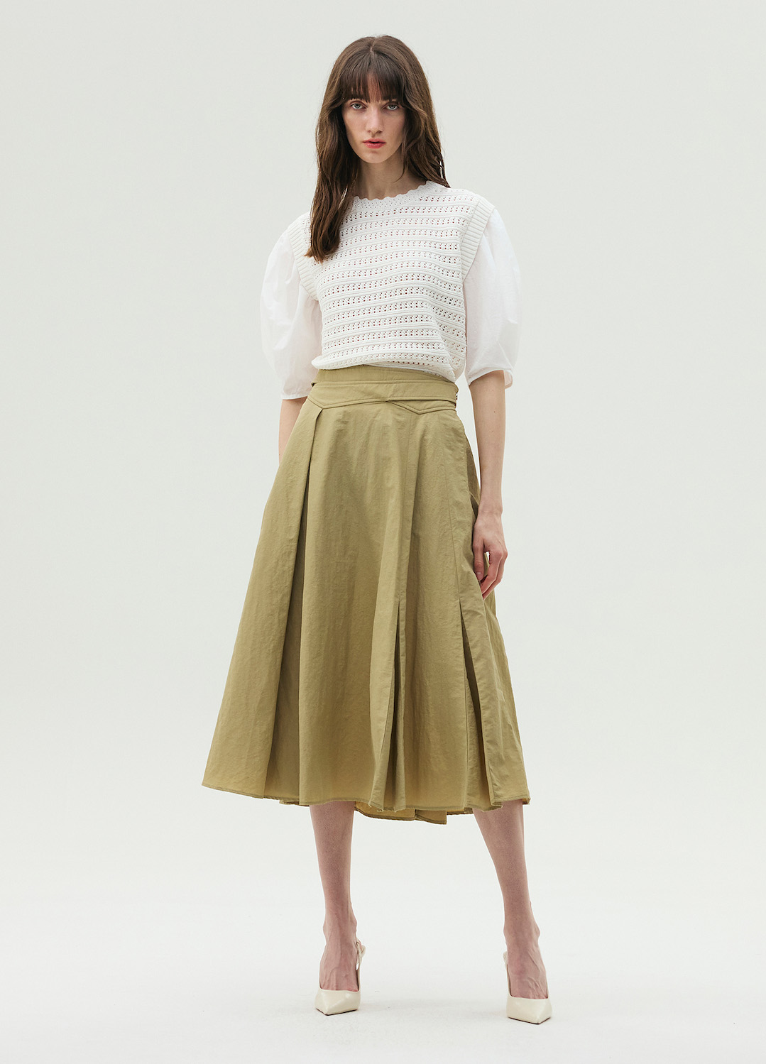 린넨 플레어 스커트_KHAKI BEIGE_1