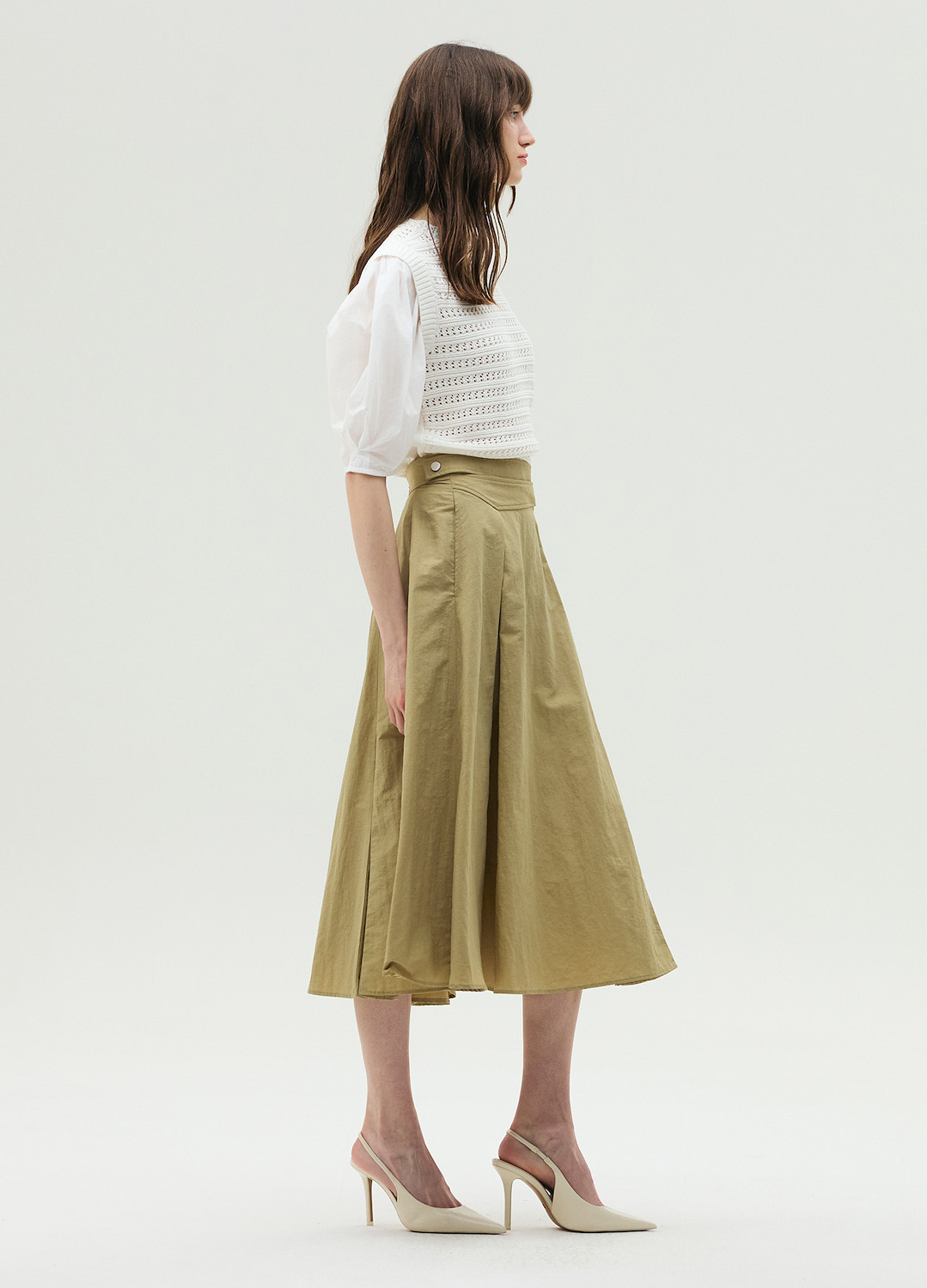 린넨 플레어 스커트_KHAKI BEIGE_2