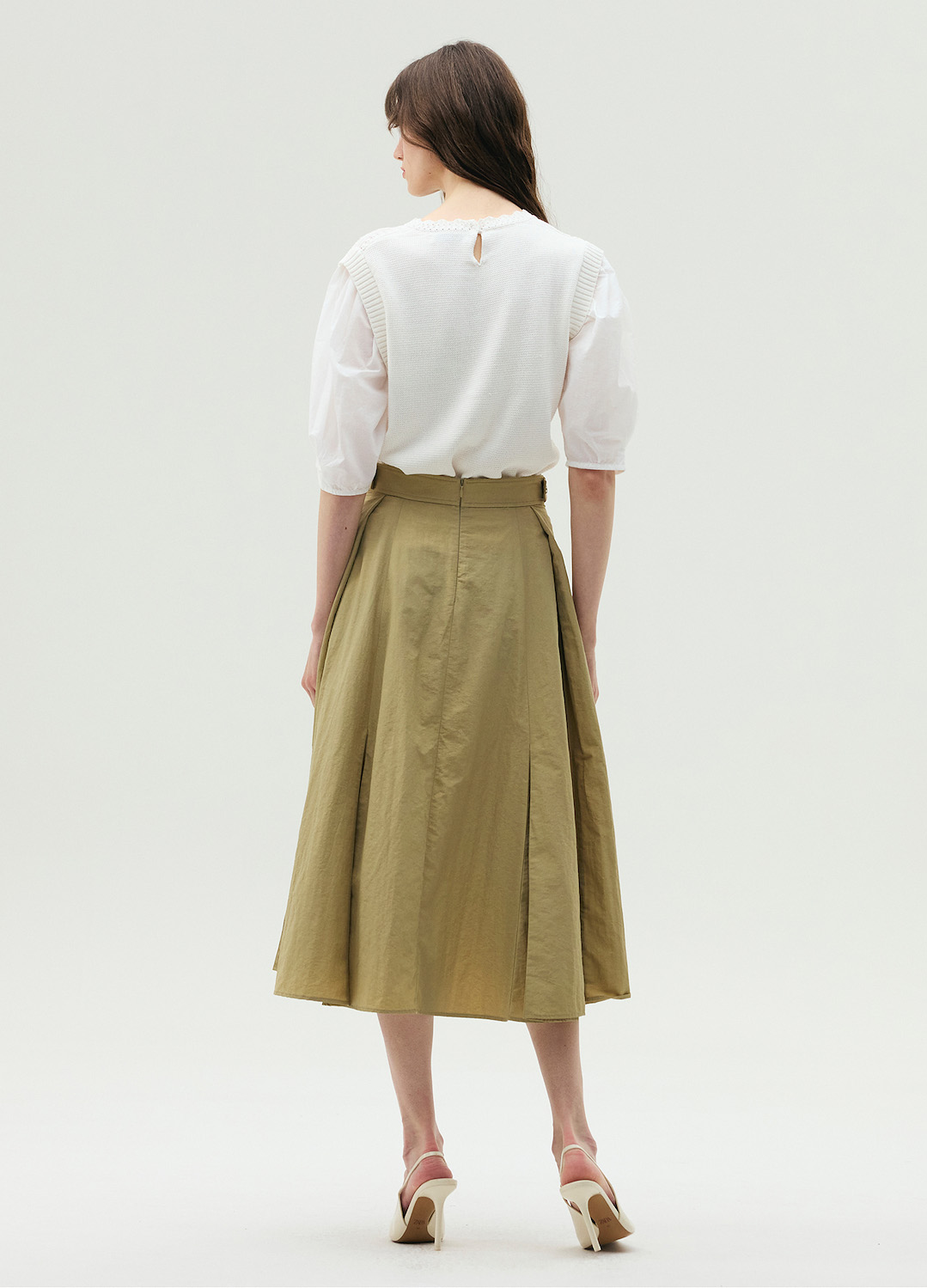 린넨 플레어 스커트_KHAKI BEIGE_4