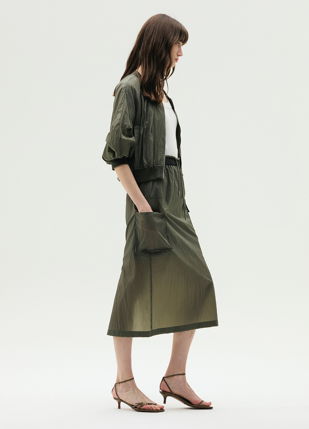 E-BAND 디테일 H라인 스커트_DARK KHAKI_2