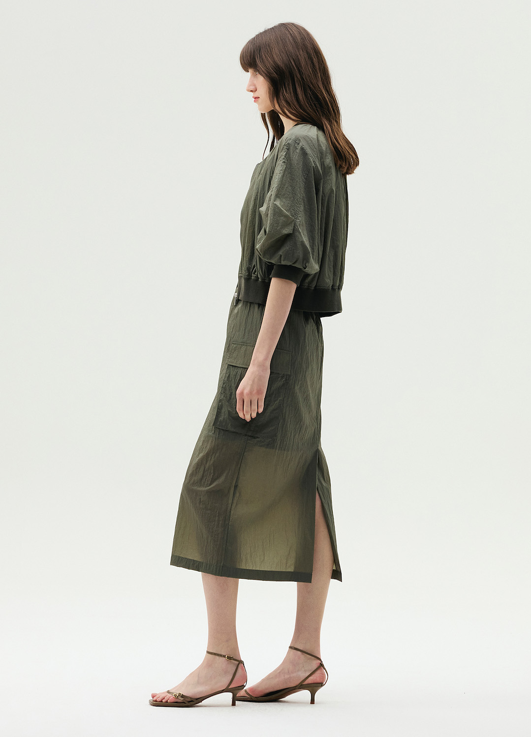 E-BAND 디테일 H라인 스커트_DARK KHAKI_3