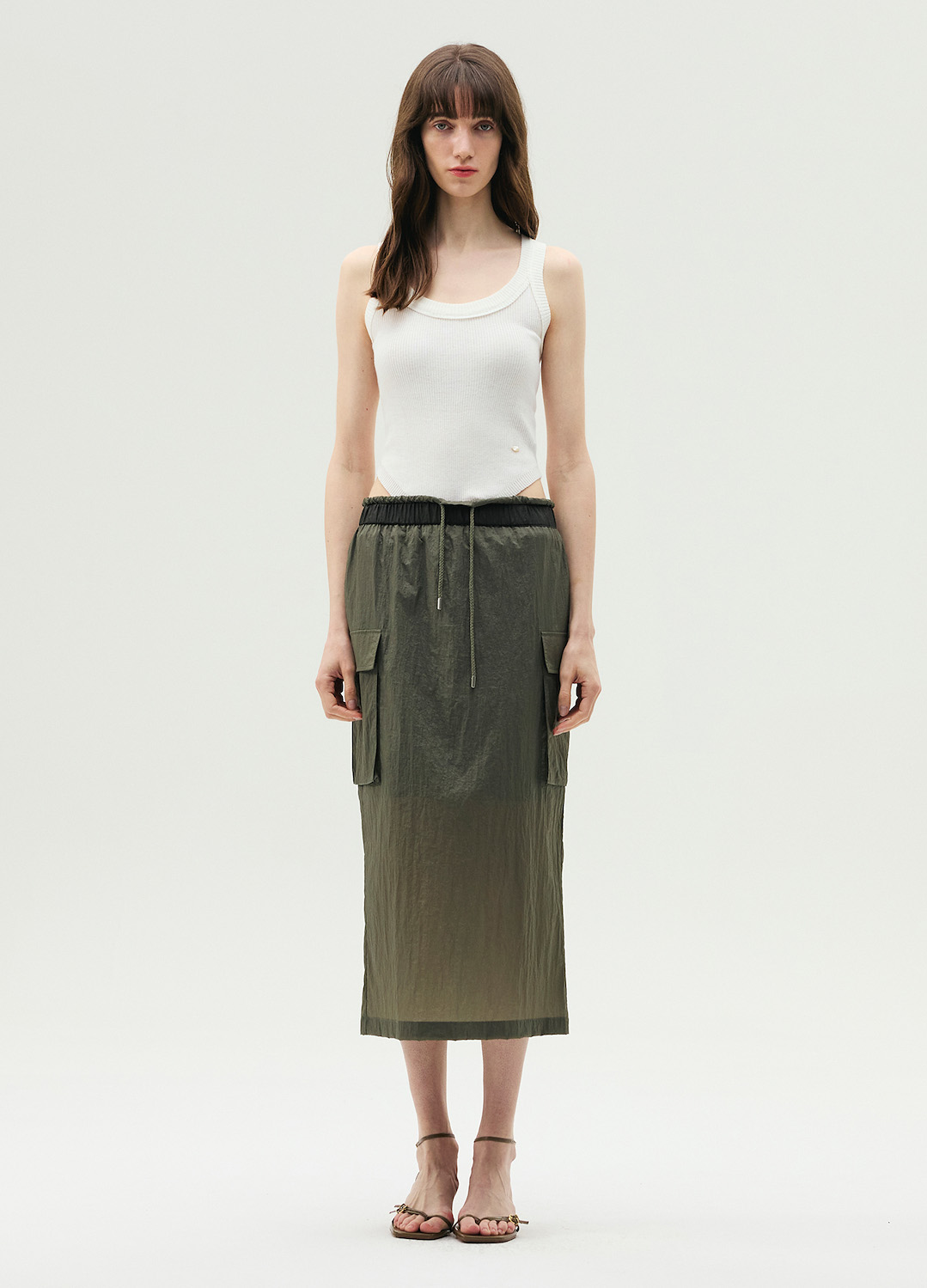 E-BAND 디테일 H라인 스커트_DARK KHAKI_7