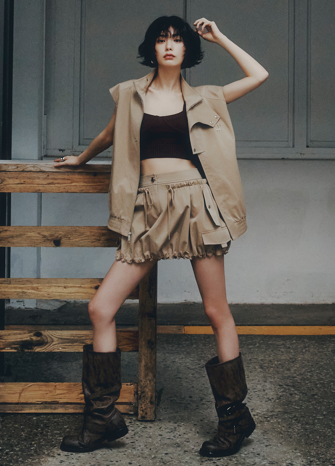 벌룬 미니 스커트_DARK BEIGE_3