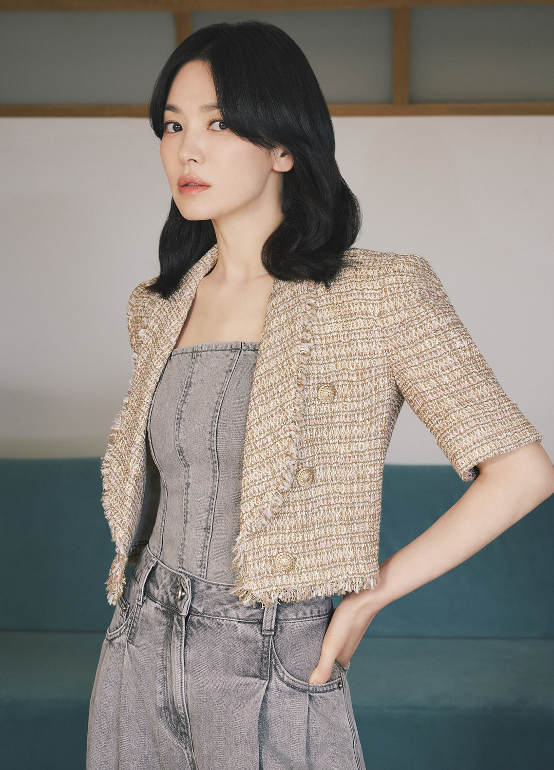 턱 디테일 와이드 데님팬츠_GREY_4