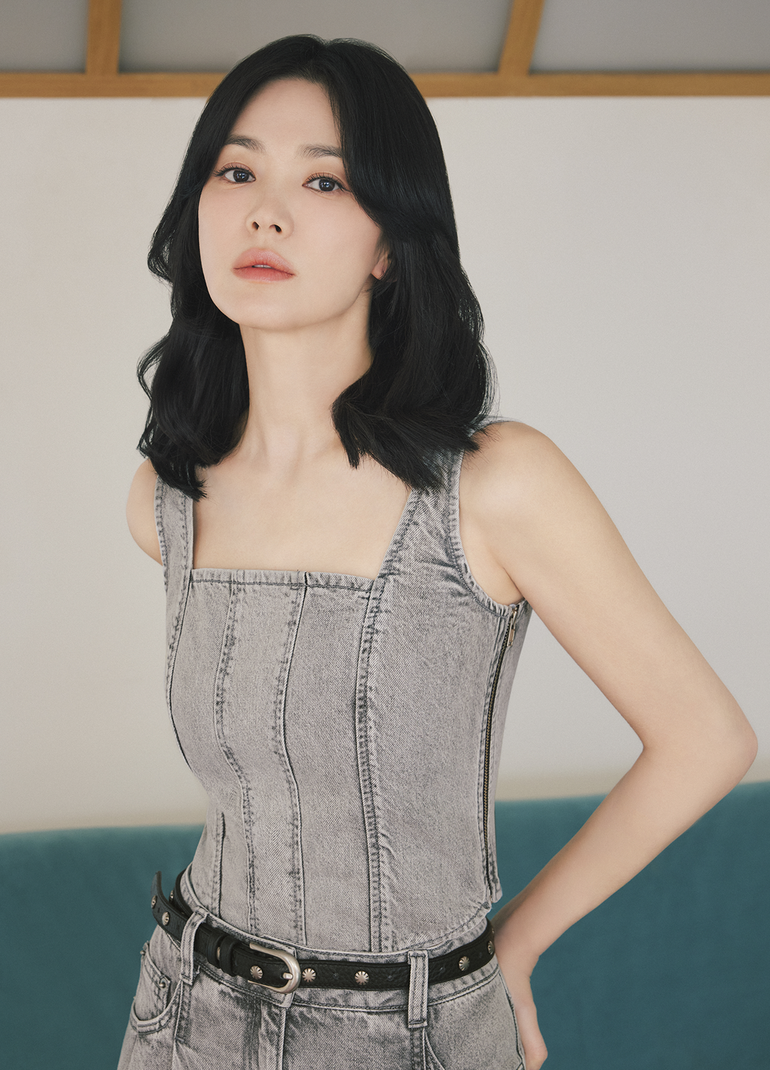 스모킹디테일 데님 뷔스티에_GREY_1
