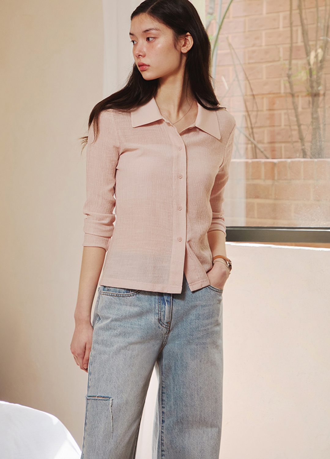[Exclusive]스트레치 링클 셔츠_LIGHT PINK_2