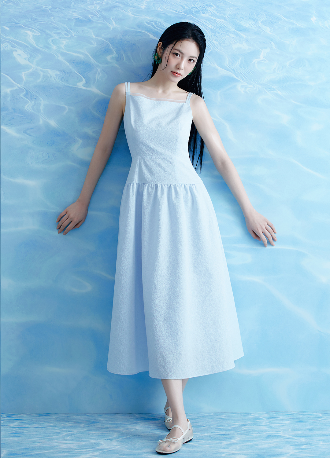 스트랩 포인트 시어서커 원피스_SKY BLUE_1