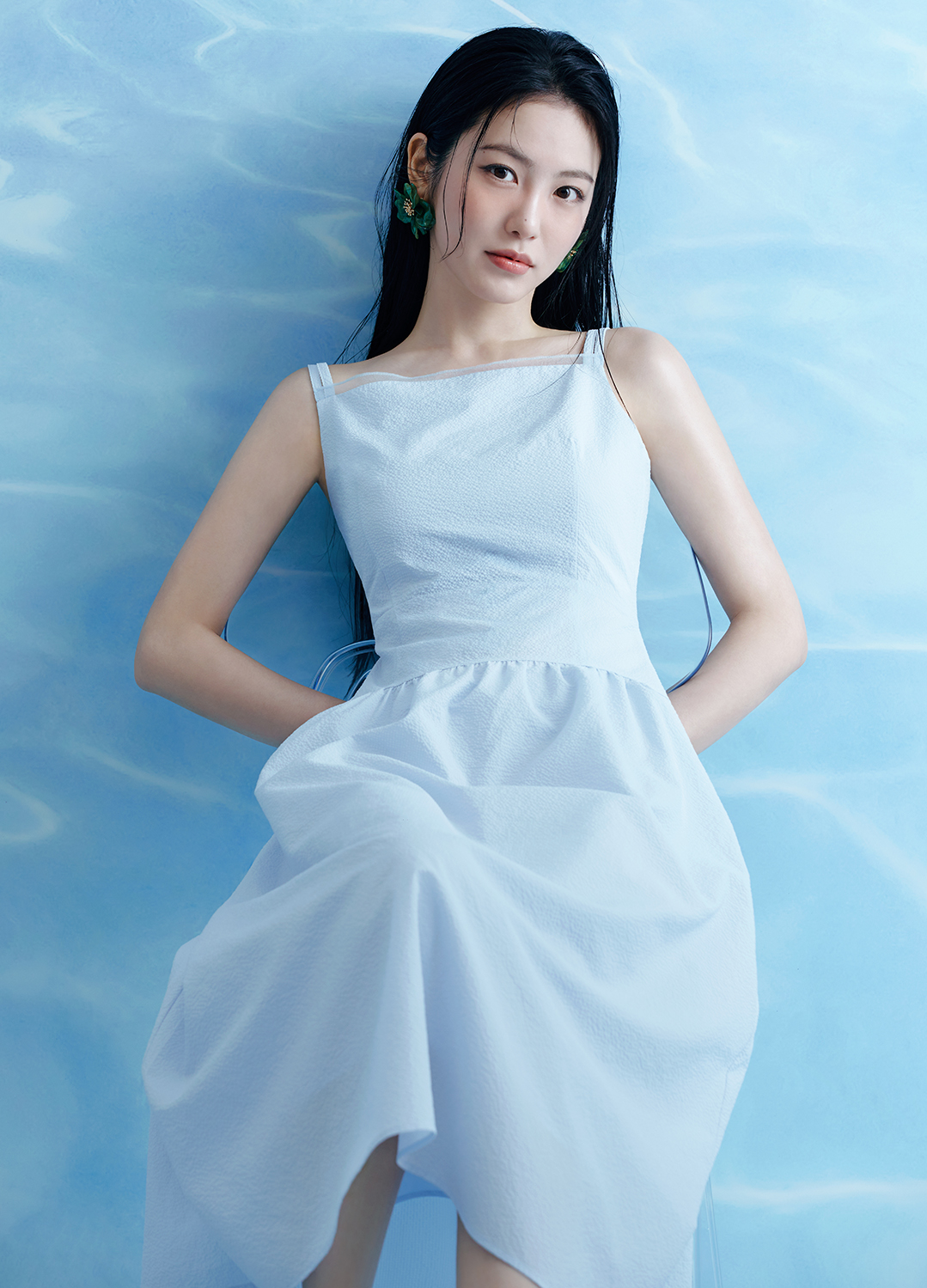 스트랩 포인트 시어서커 원피스_SKY BLUE_2