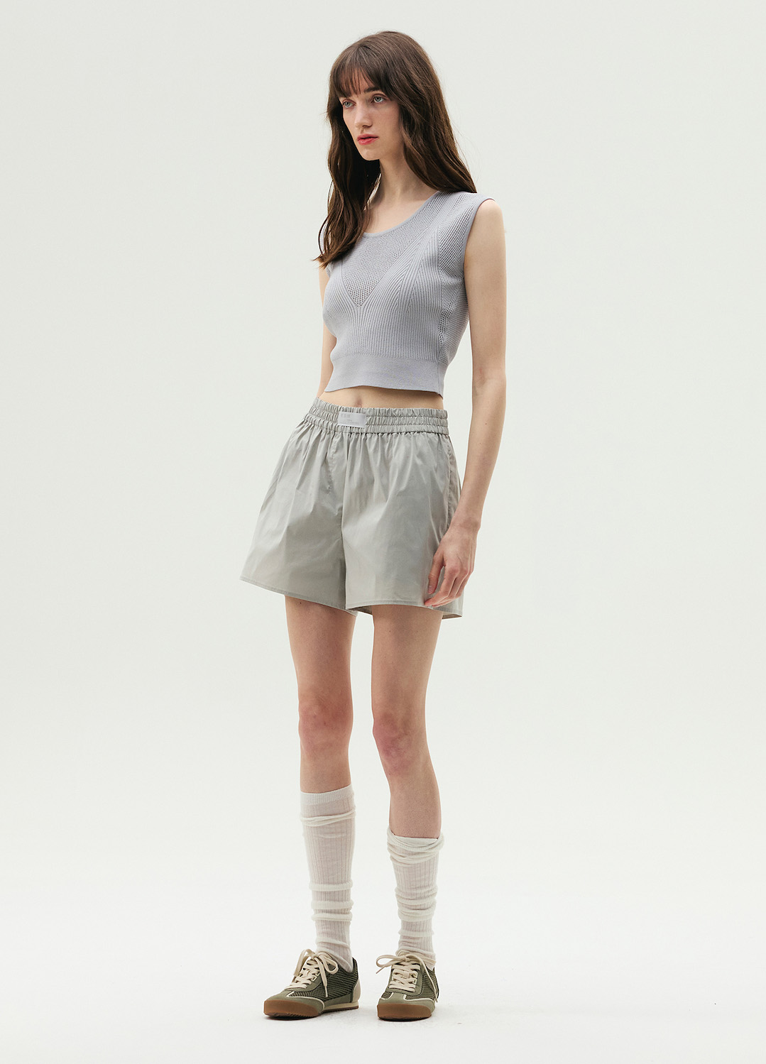포켓 디테일 밴딩 숏 팬츠_LIGHT GREY_3