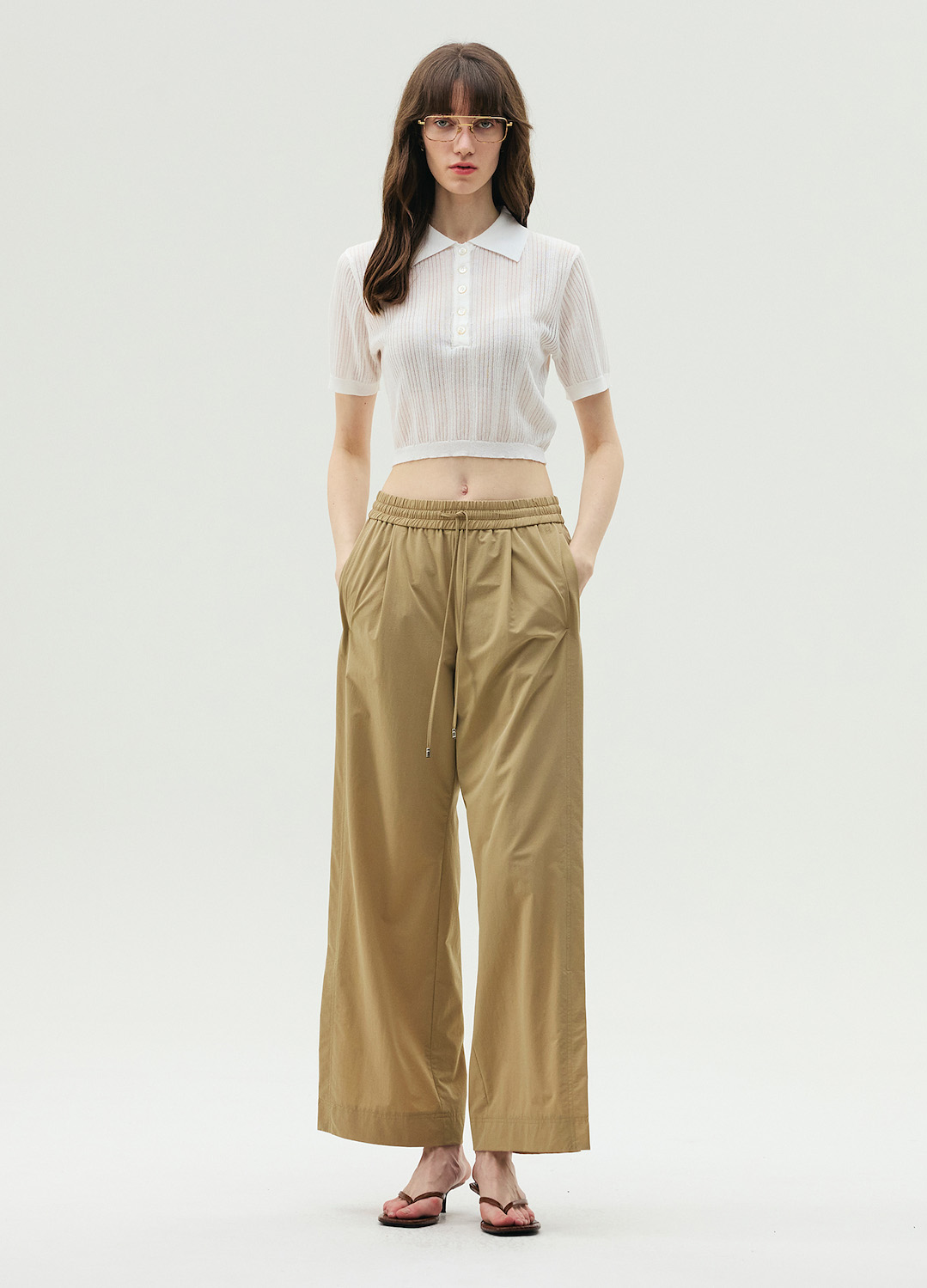 캐주얼 와이드 밴딩 팬츠_BEIGE_2
