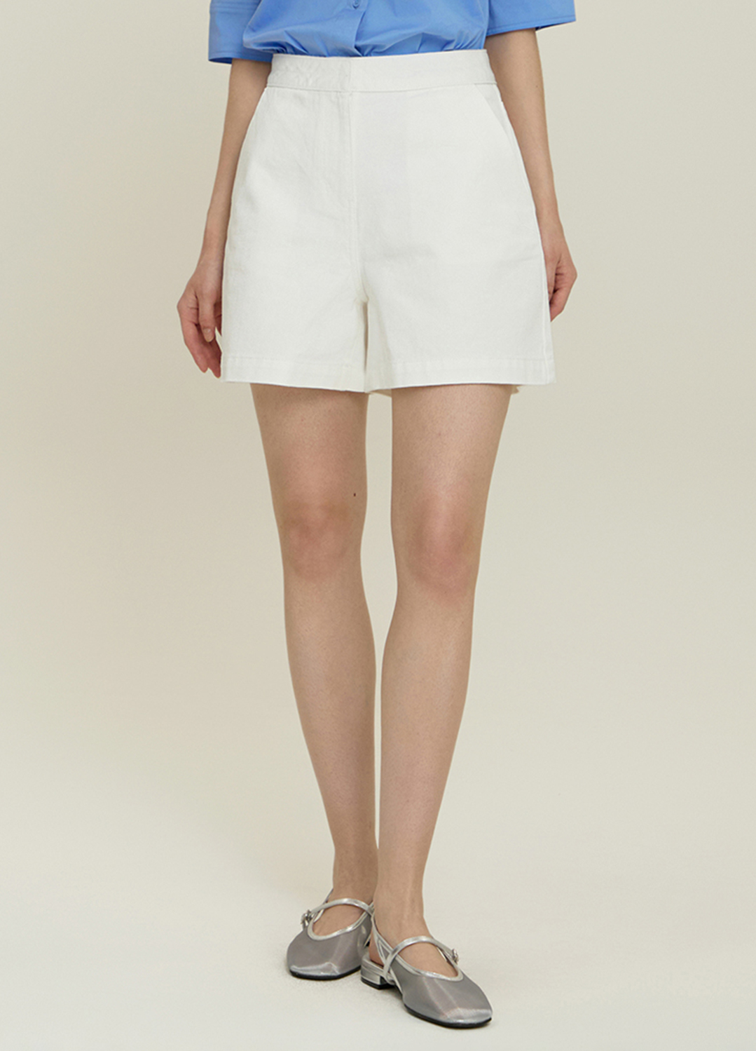 버튼 포인트 데님 숏팬츠_WHITE_2