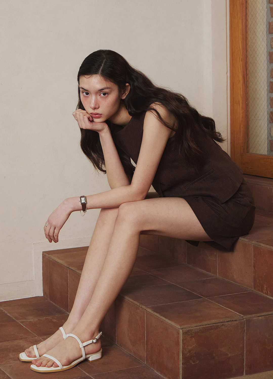 [Exclusive]린넨 셋업 숏팬츠_BROWN_4