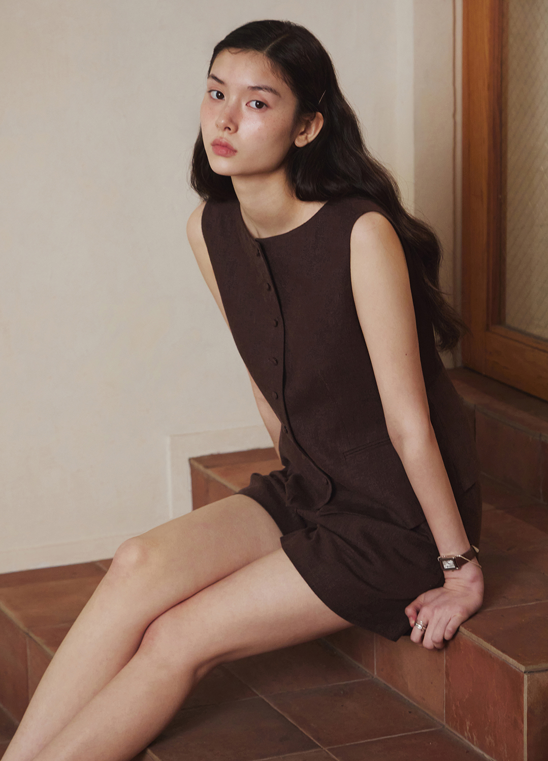 [Exclusive]린넨 셋업 숏팬츠_BROWN_5