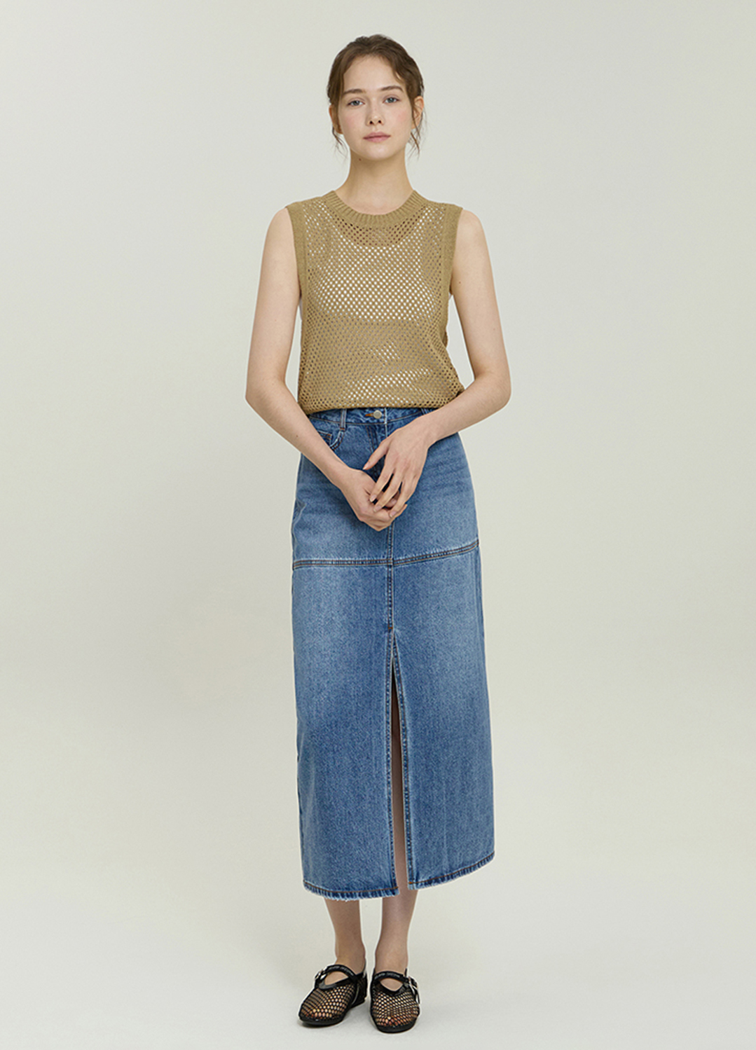 [Exclusive]H라인 데님 롱 스커트_BLUE_5