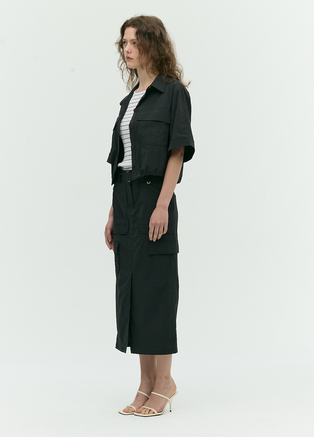 H라인 벨트 스커트_BLACK_6