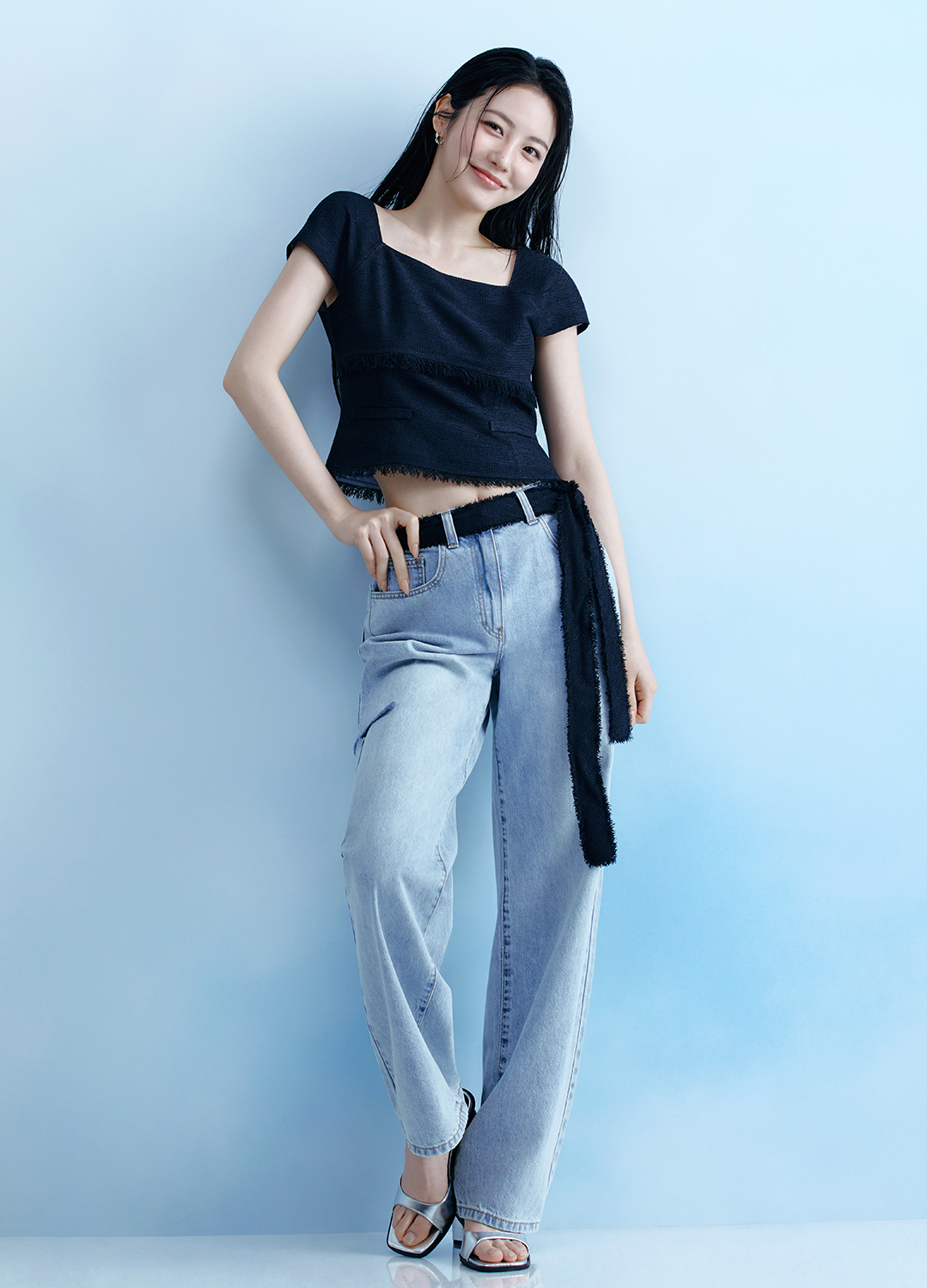 데미지 커팅 데님 팬츠_BLUE_2