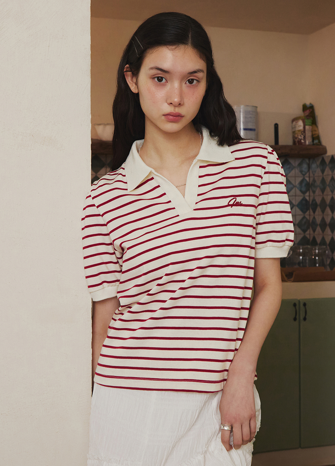 [Exclusive] 오픈 카라 티셔츠_RED_6