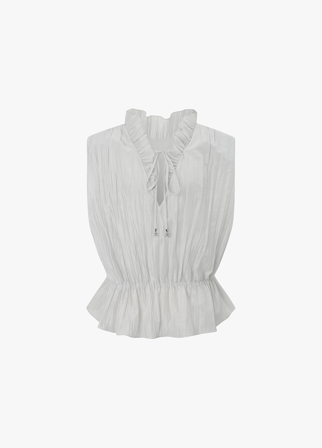 셔링 디테일 볼륨 블라우스_OFF WHITE_4