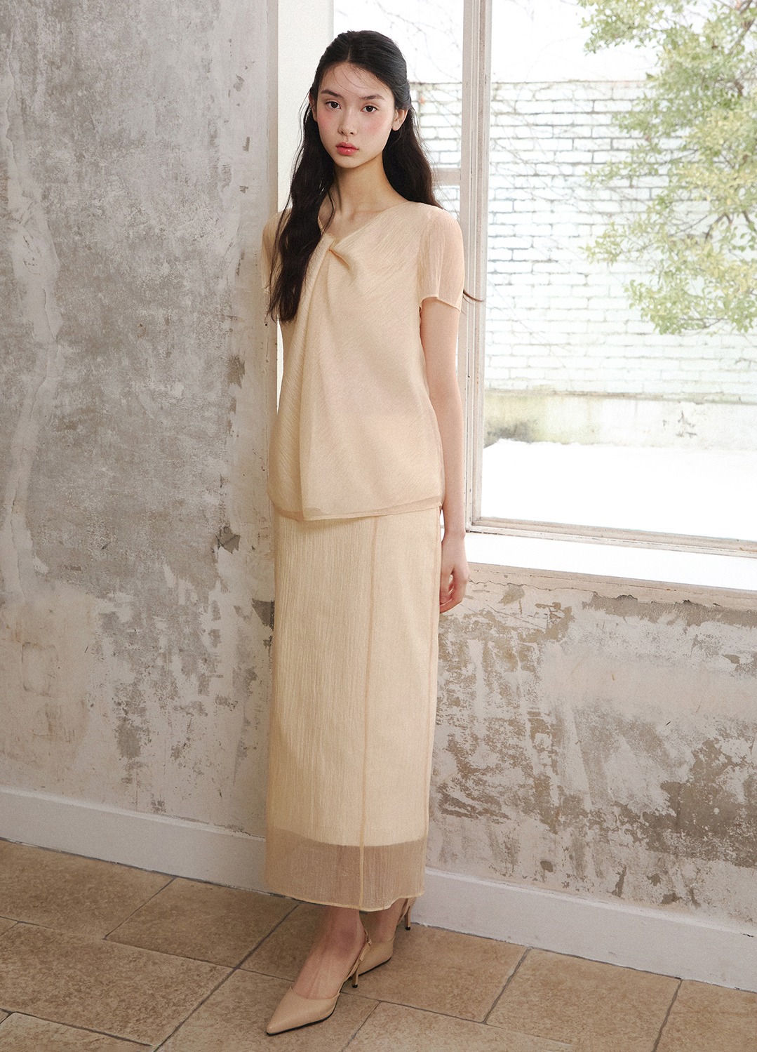 [5/16 순차배송][Exclusive]오간자 반소매 블라우스_BEIGE_5