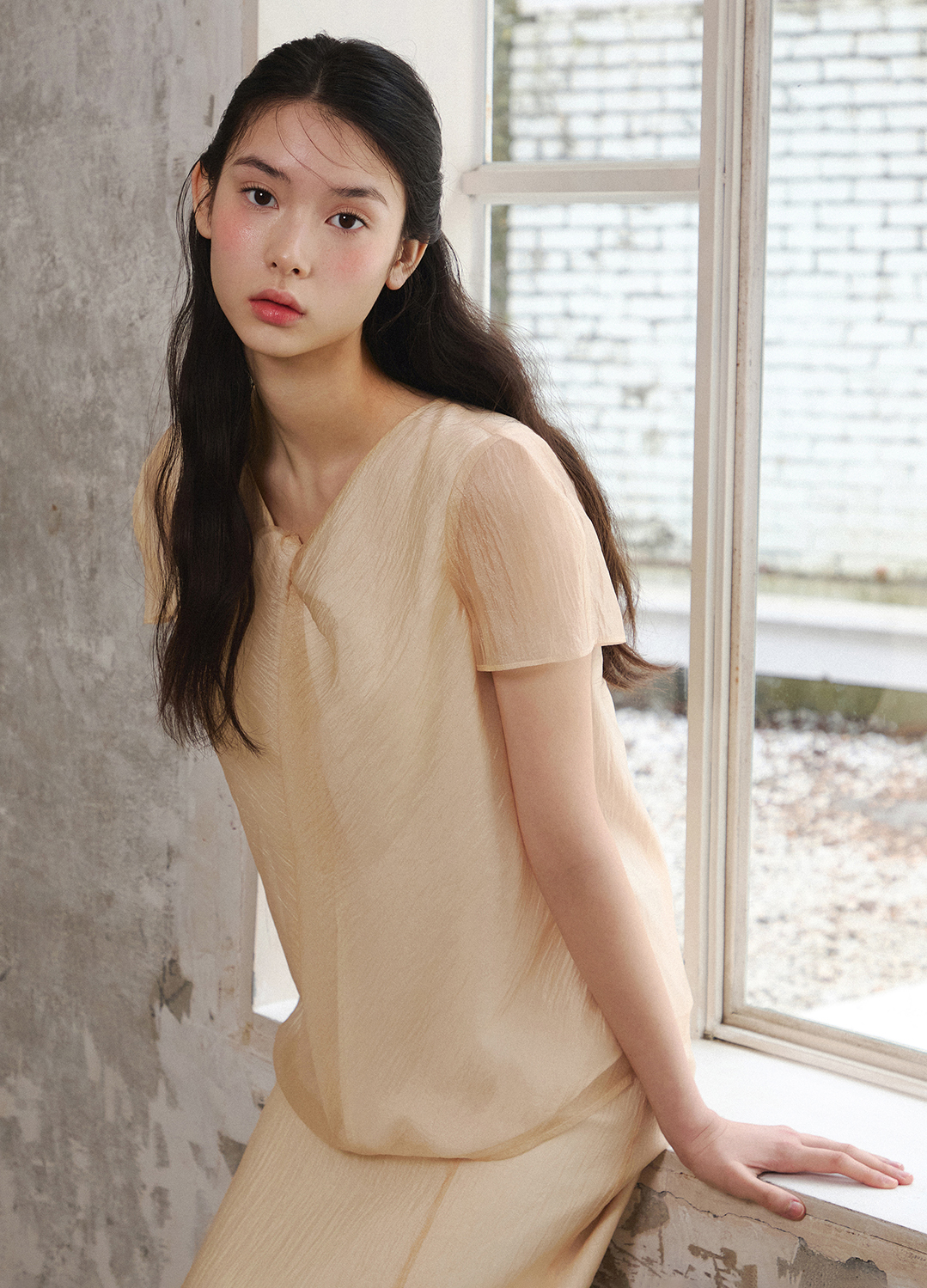 [5/16 순차배송][Exclusive]오간자 반소매 블라우스_BEIGE_9