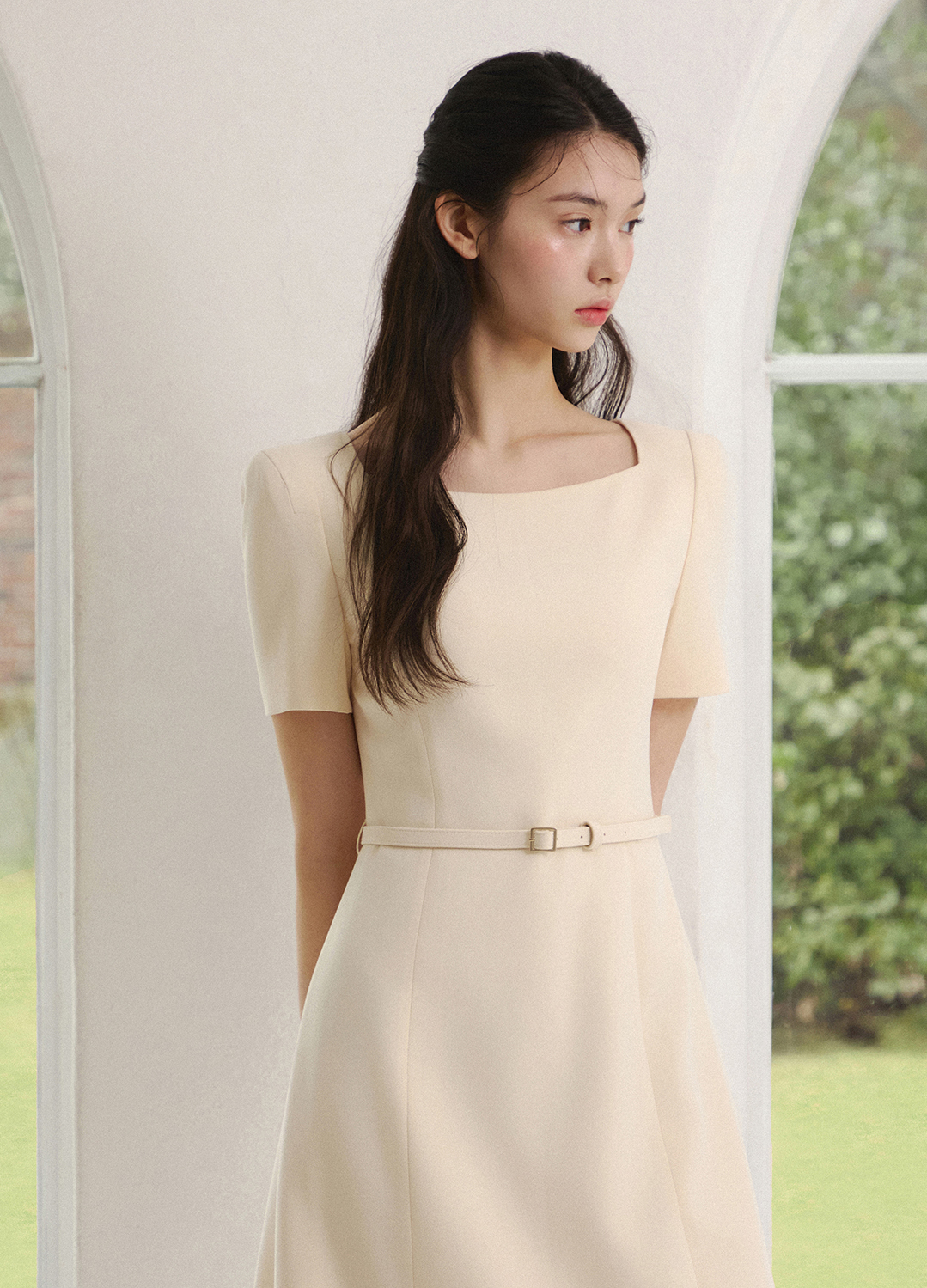 [5/16 순차배송][Exclusive]스퀘어넥 벨티드 원피스_LIGHT BEIGE_5