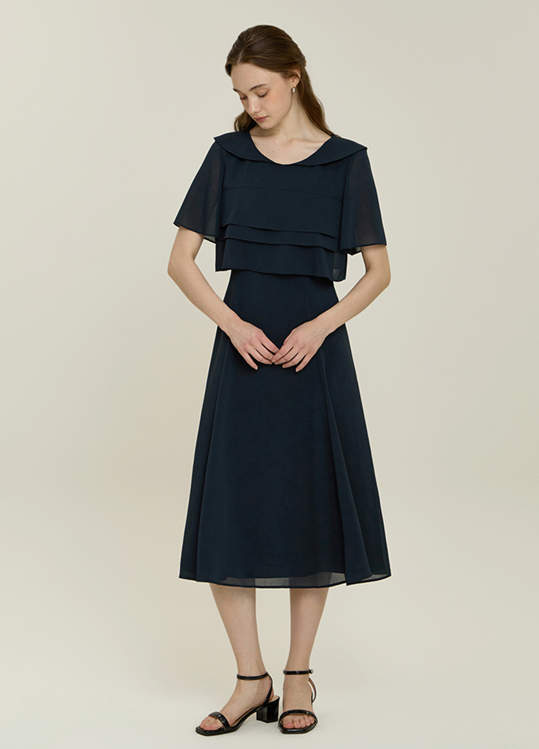 러플 카라 원피스_DARK NAVY_2