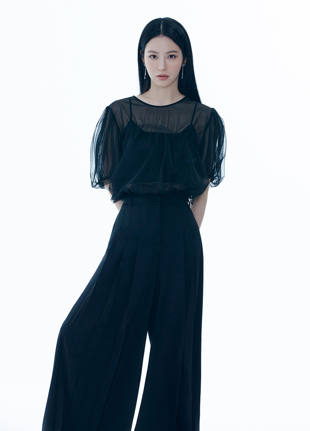 플리츠 와이드 팬츠_BLACK_2