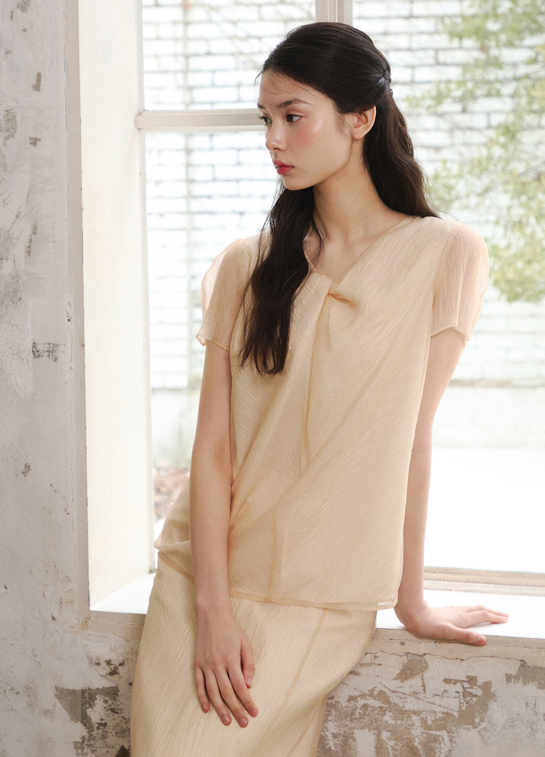 [5/23 순차배송][Exclusive]오간자 반소매 블라우스_BEIGE_4