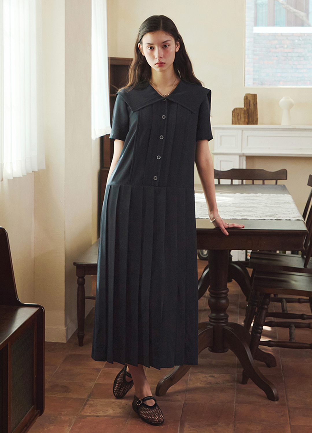 [Exclusive]세일러 카라 플리츠 원피스_DARK NAVY_2