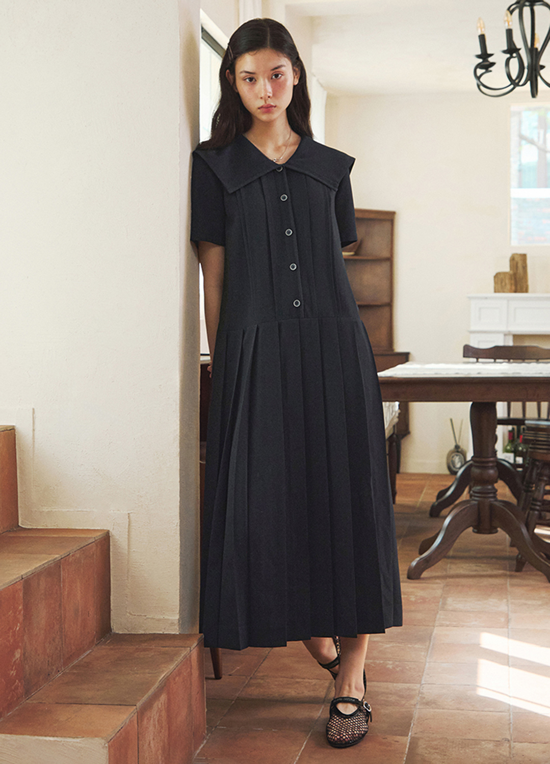 [Exclusive]세일러 카라 플리츠 원피스_DARK NAVY_1