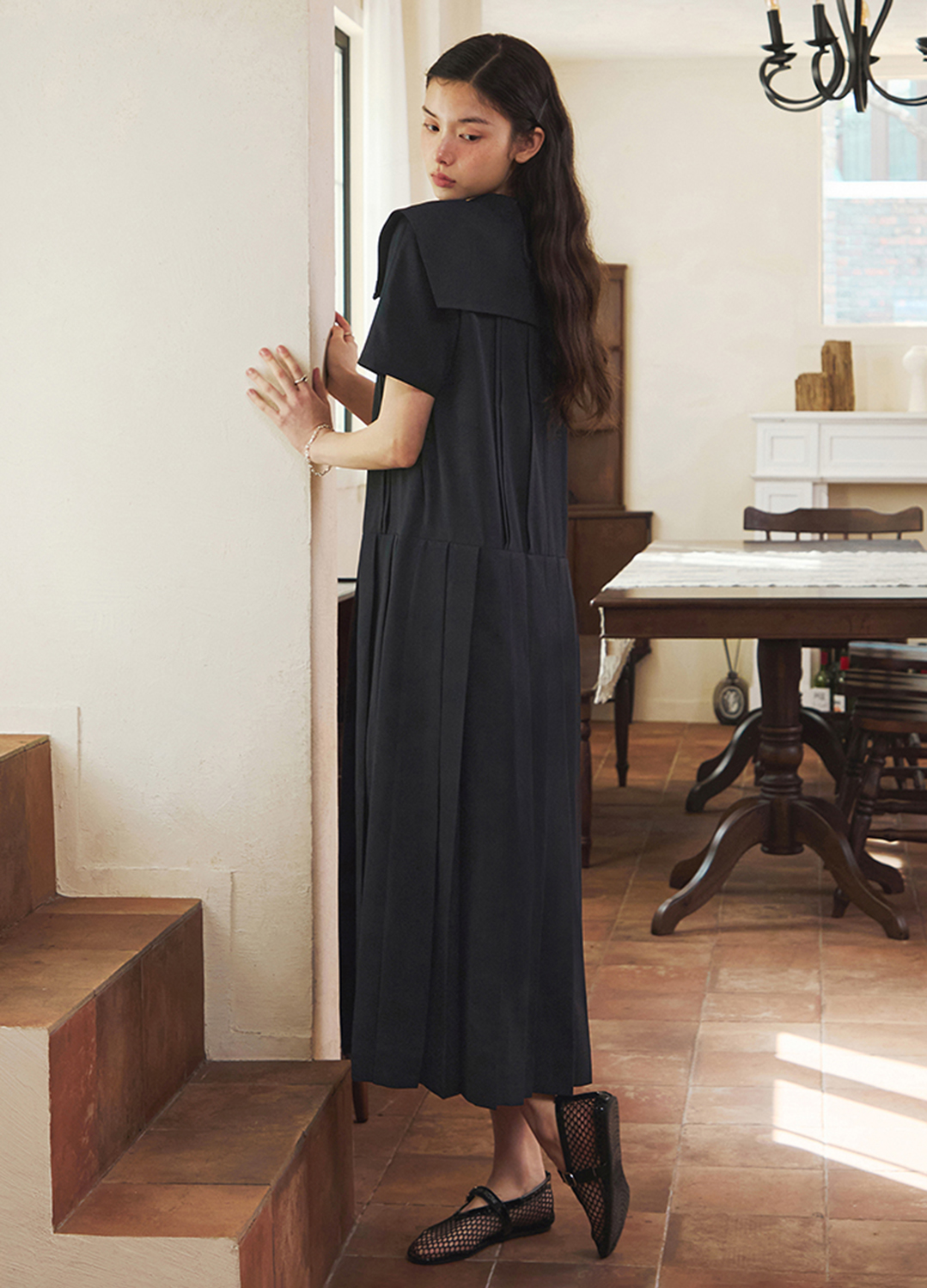 [Exclusive]세일러 카라 플리츠 원피스_DARK NAVY_5
